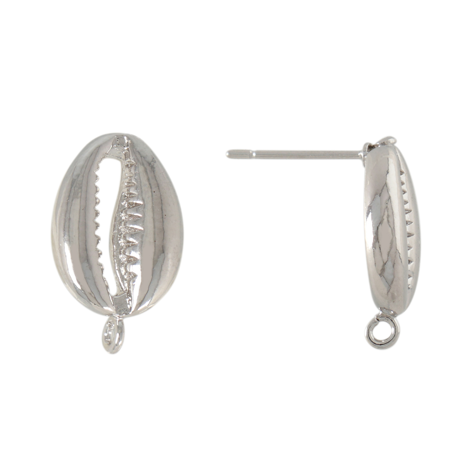 post earrings rhodium silver plated ciprea shell 16x10mm | 2pc
