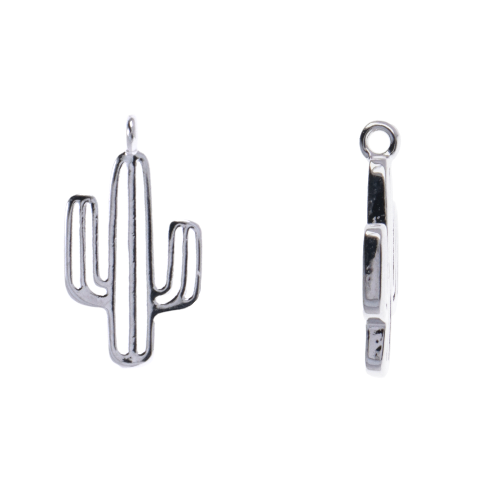 rhodium silver plated cactus charm 17mm | 1pc