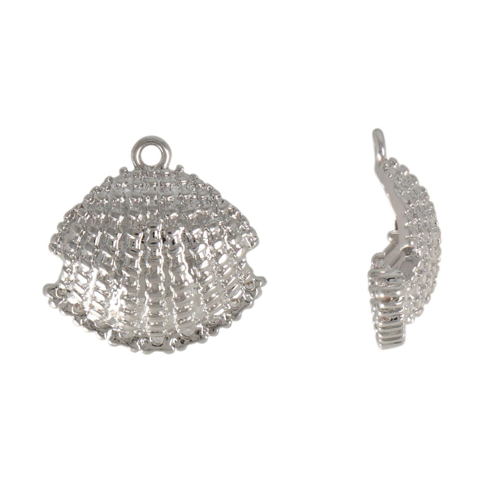 rhodium silver shell half-drilled charm 16mm | 1pc
