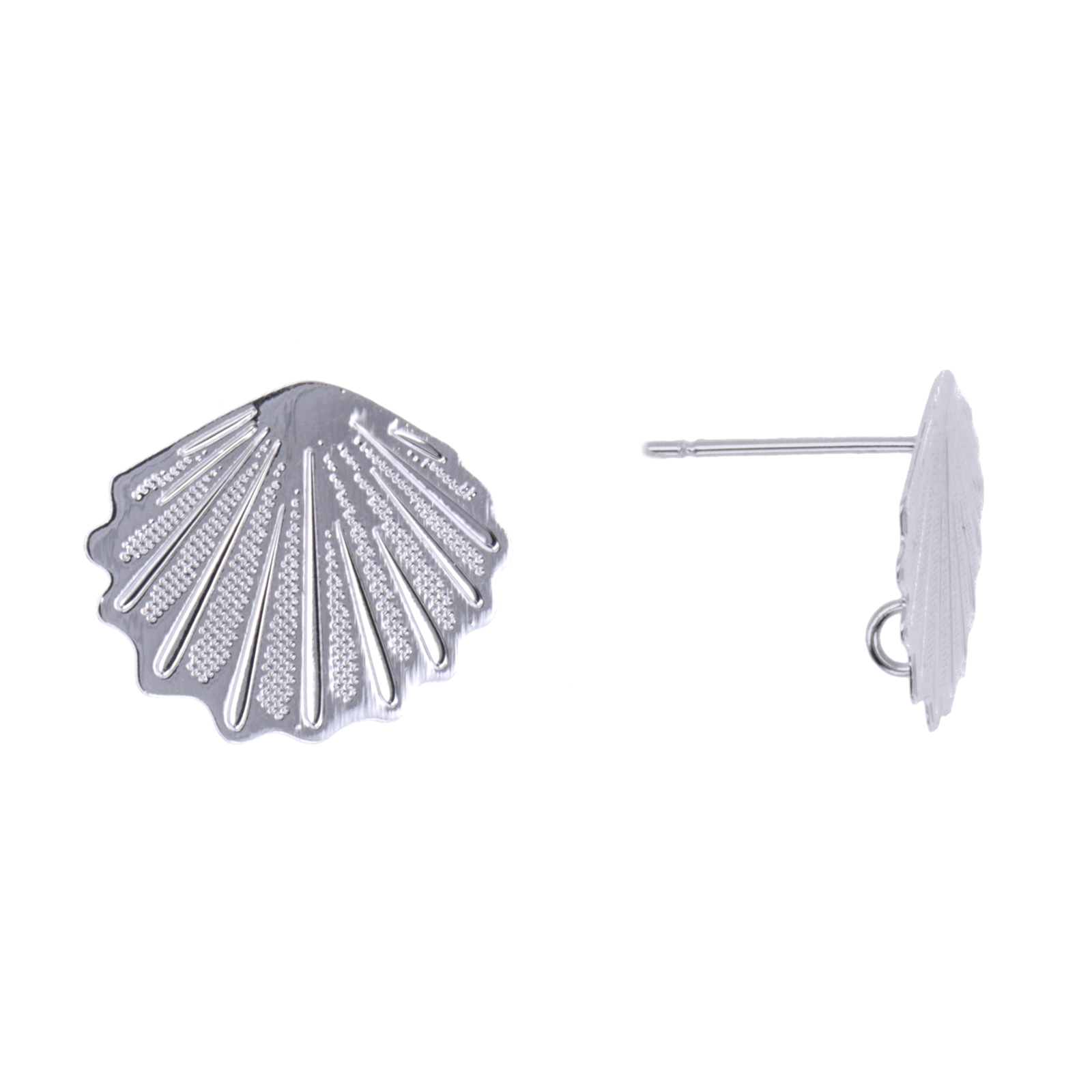 post earrings rhodium silver plated sea shell 15x12mm | 2pc
