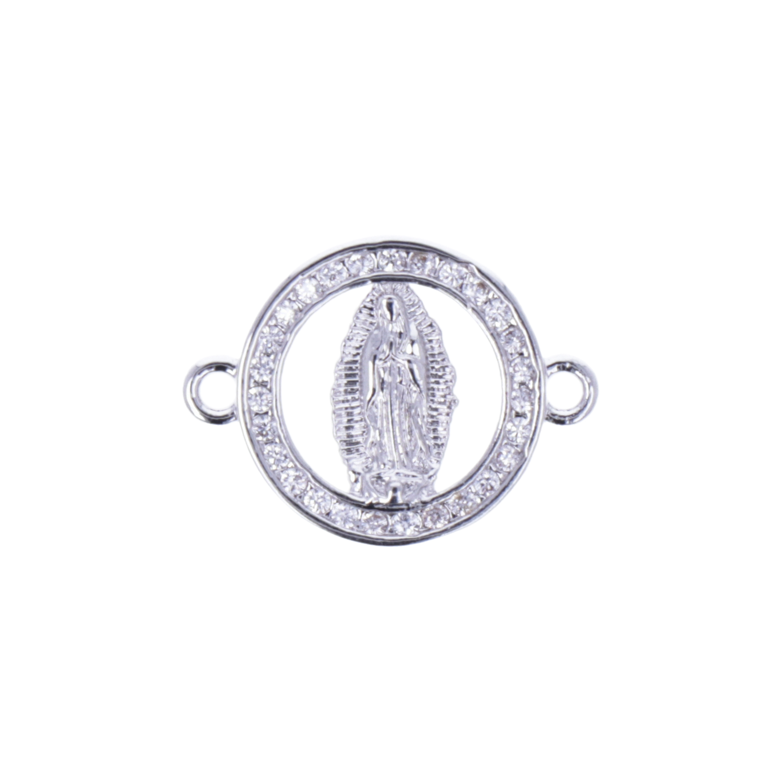rhodium silver plated metal cz link sacred image coin 15mm | 1pc