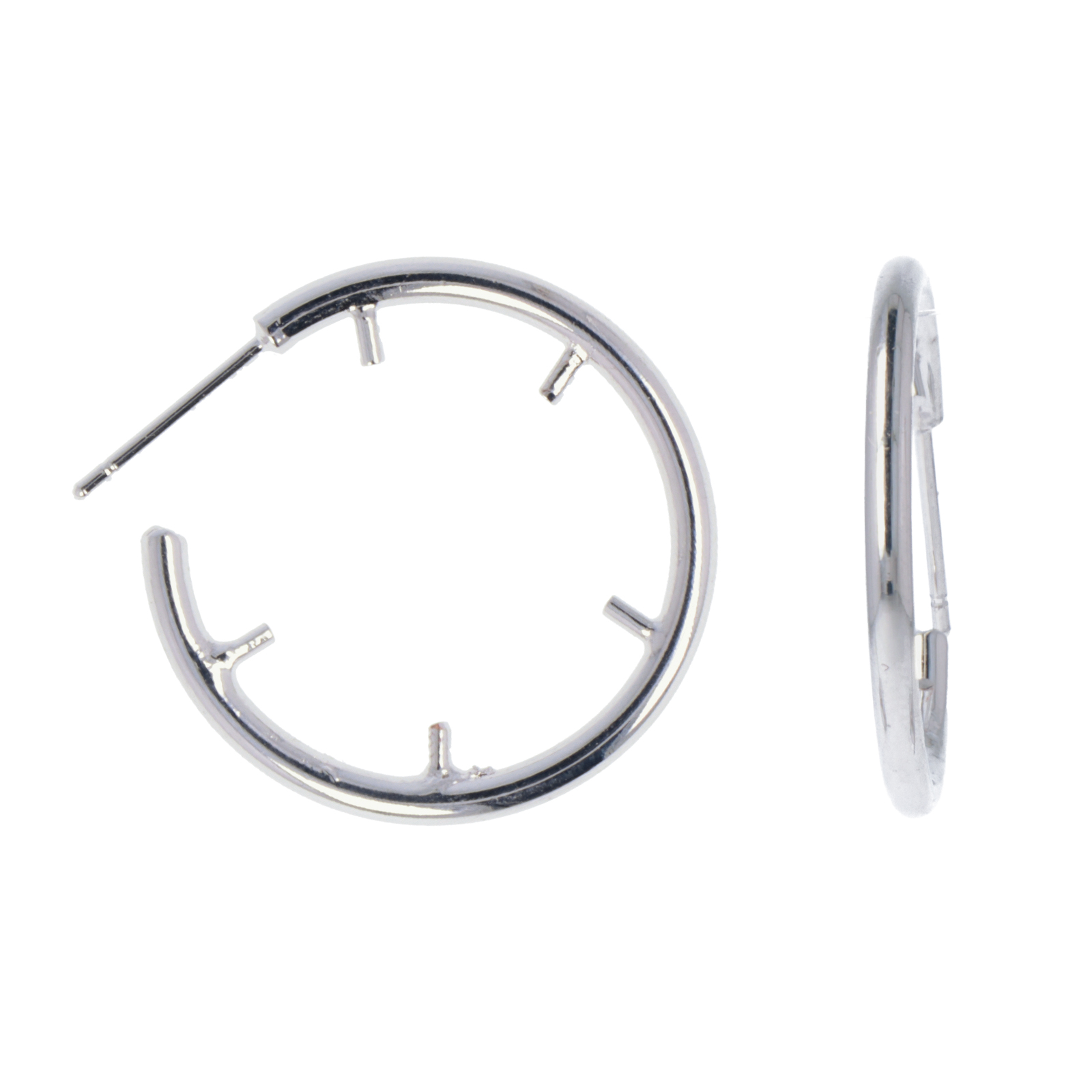 rhodium silver plated hoop earring 18mm with 5 half-drilled bail | 2pc