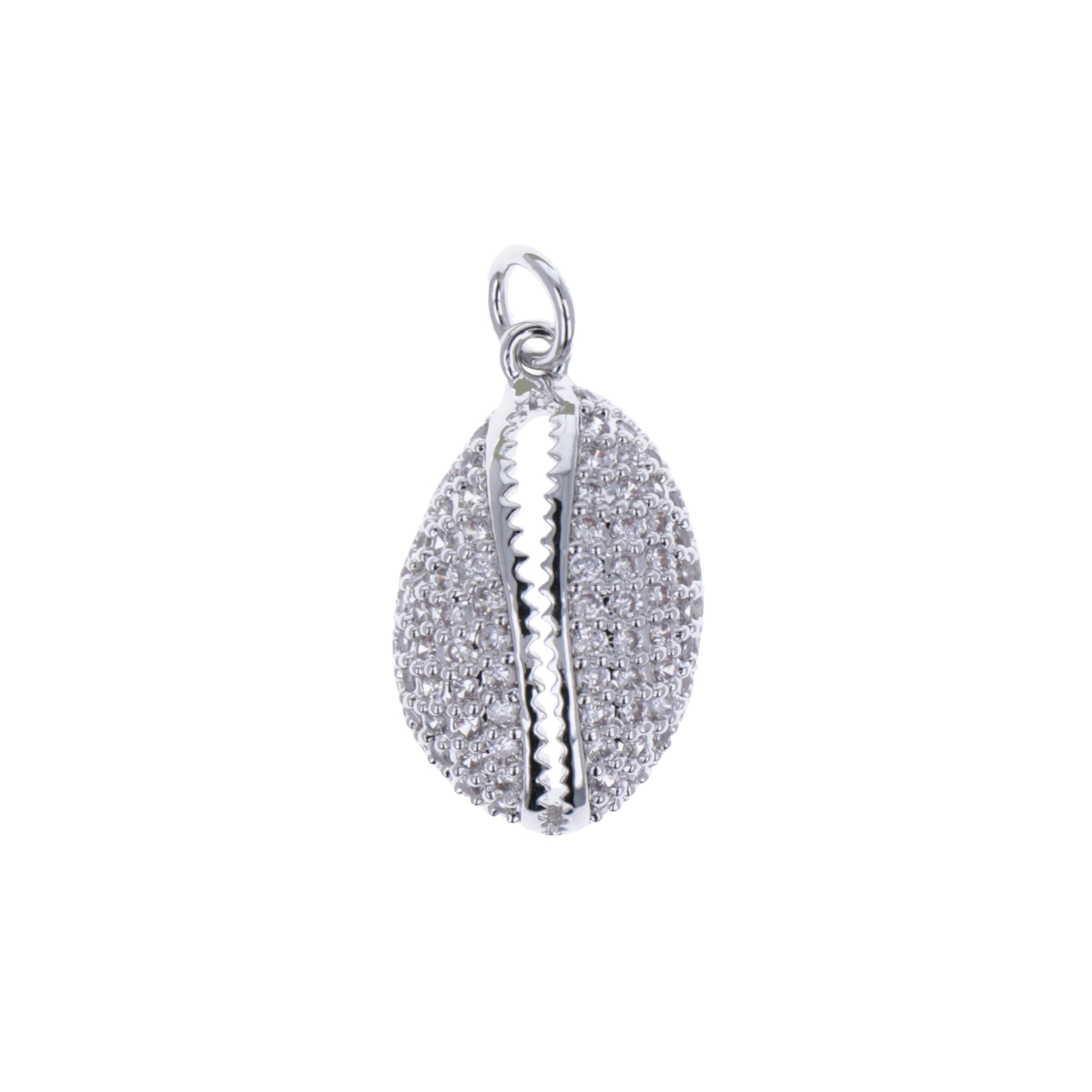 pendant metal cz silver plated ciprea shell 22x12mm | 1pc