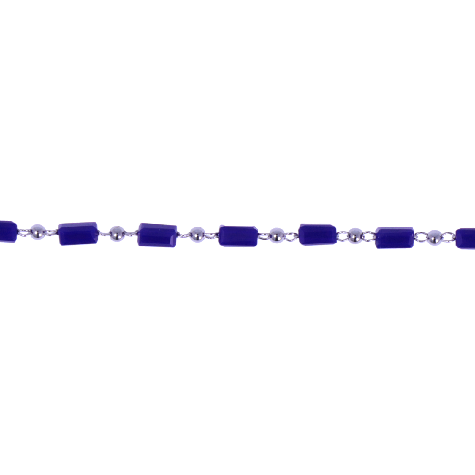 rhodium sillver plated fancy rosary chain opaque blue tube 4x2mm | 25cm