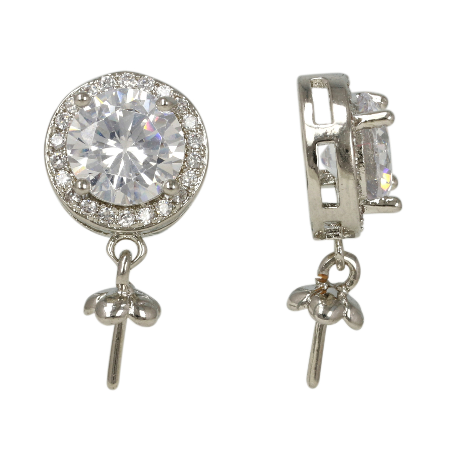 rhodium versilbert metal cz schiebeperle runde halbgebohrter 11mm fur 6mm schnur | 1st