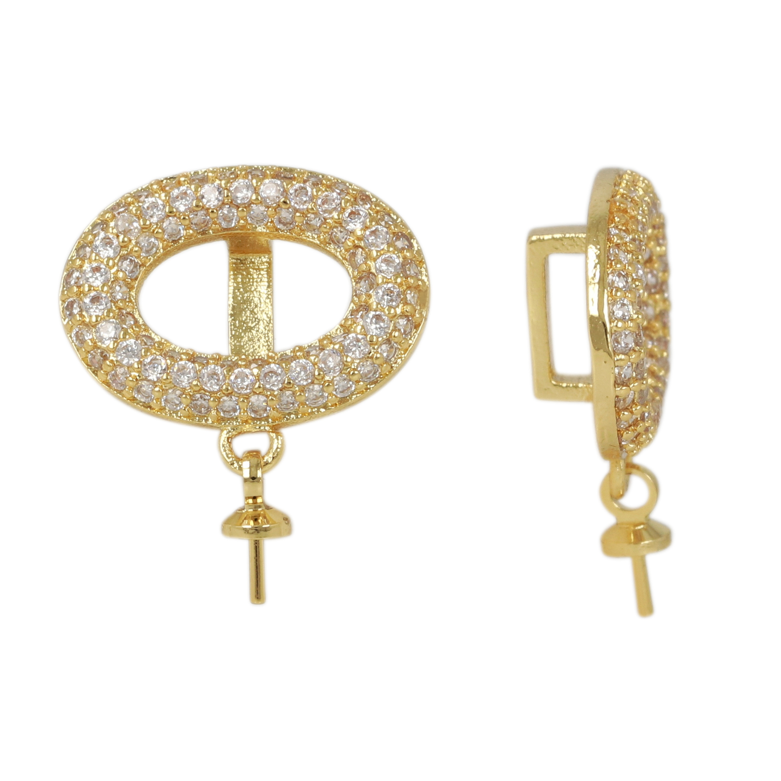 gold plated slip bead metal cz for 6mm flat cord - oval 15x11mm with halfdrilled bail | 1pc