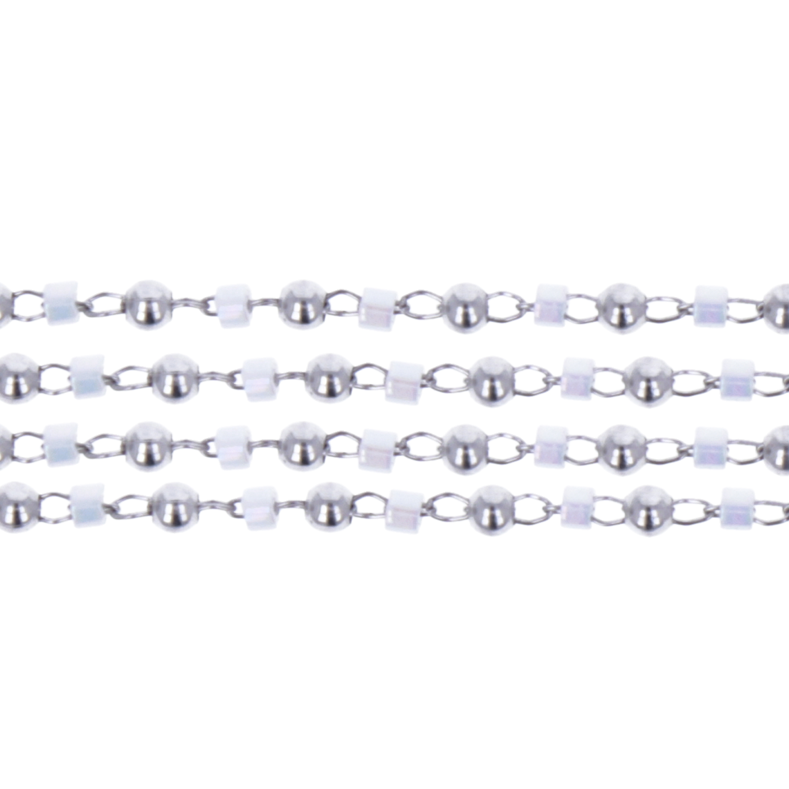opaque white ab (db0202) rhodium silver plated delica 11/0 miyuki chain | 50cm