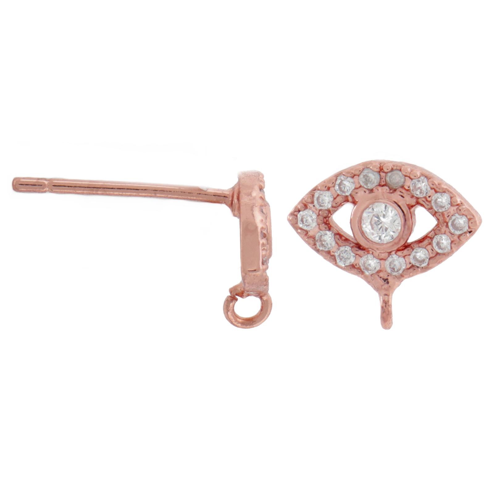 rose gold plated metal cz post earrings eye 10x6mm | 2pc