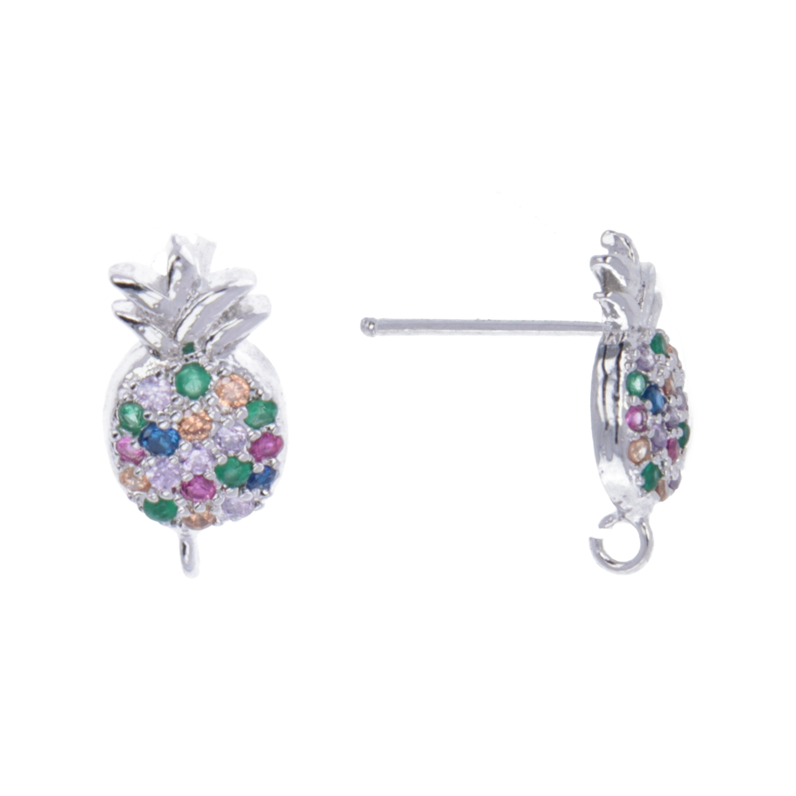 ohrstecker metal cz rhodium versilbert multicolor ananas 12x6mm | 2st
