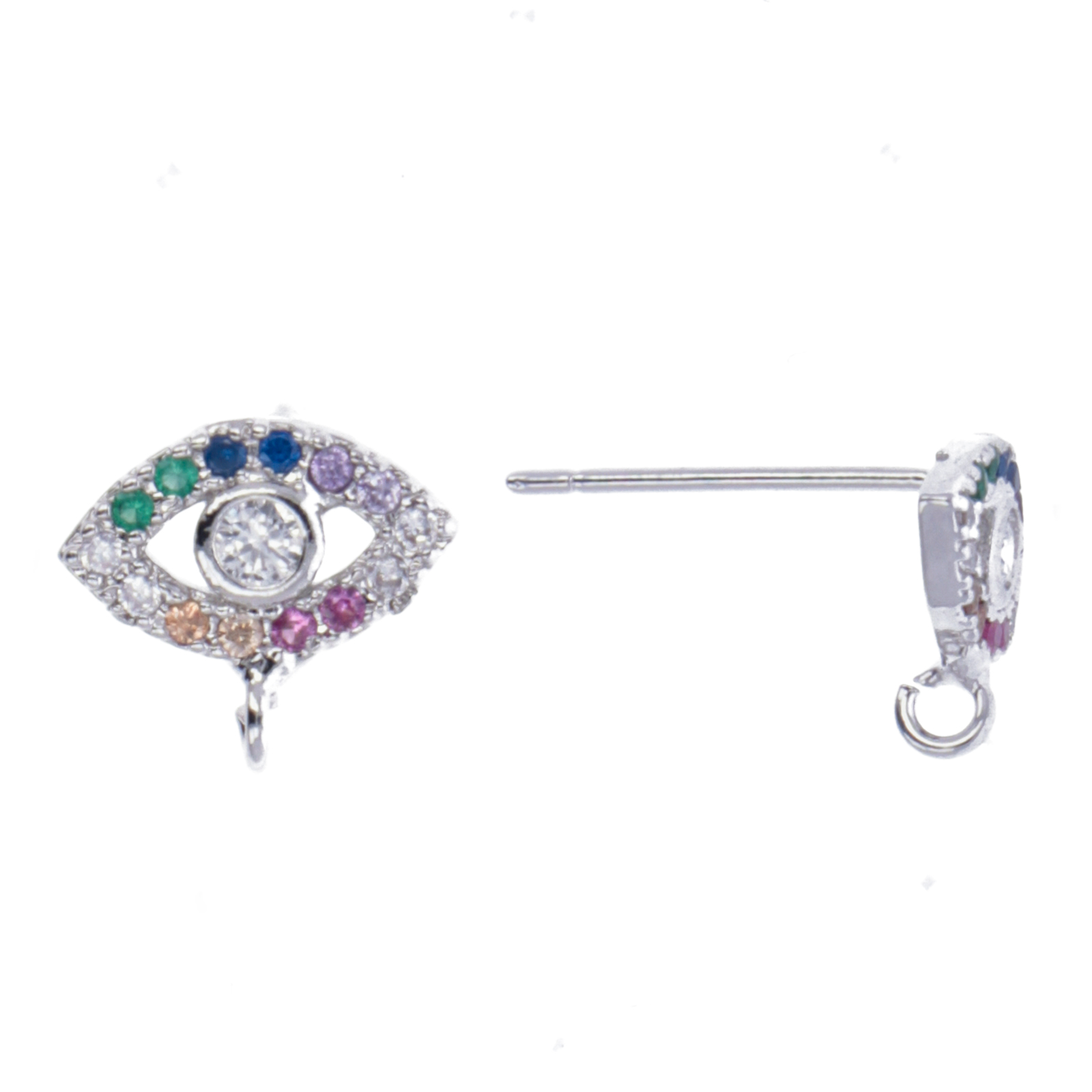 ohrstecker metal cz rhodium versilbert multicolor auge 10x6mm | 2st