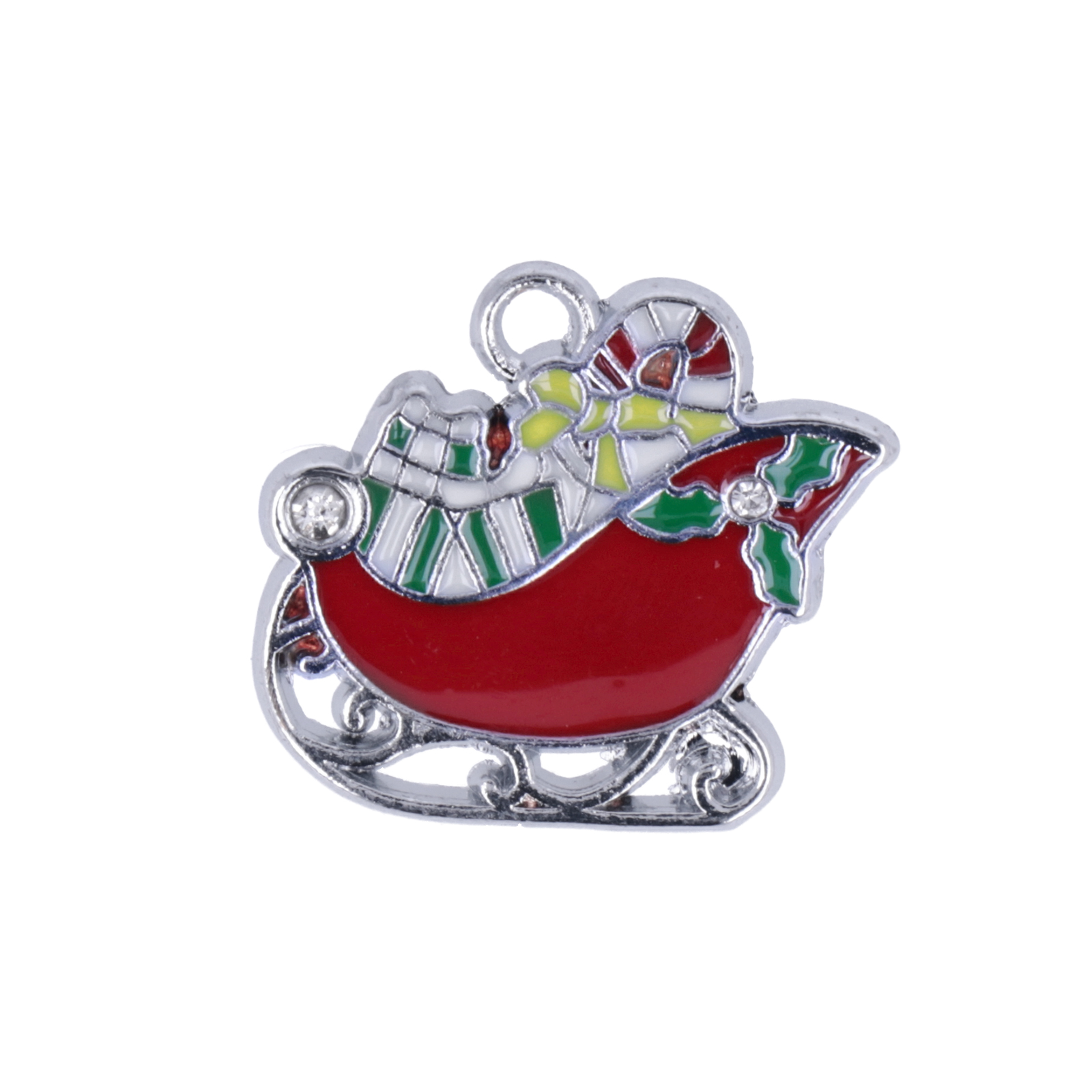 rhodium silver plated enameled santa's sleigh charm 20x15mm | 1pc