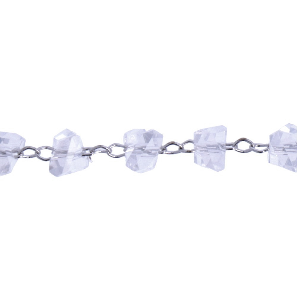 rhodium silver plated plated fancy rosary chain crystal ab faceted triangle 6mm | 25cm