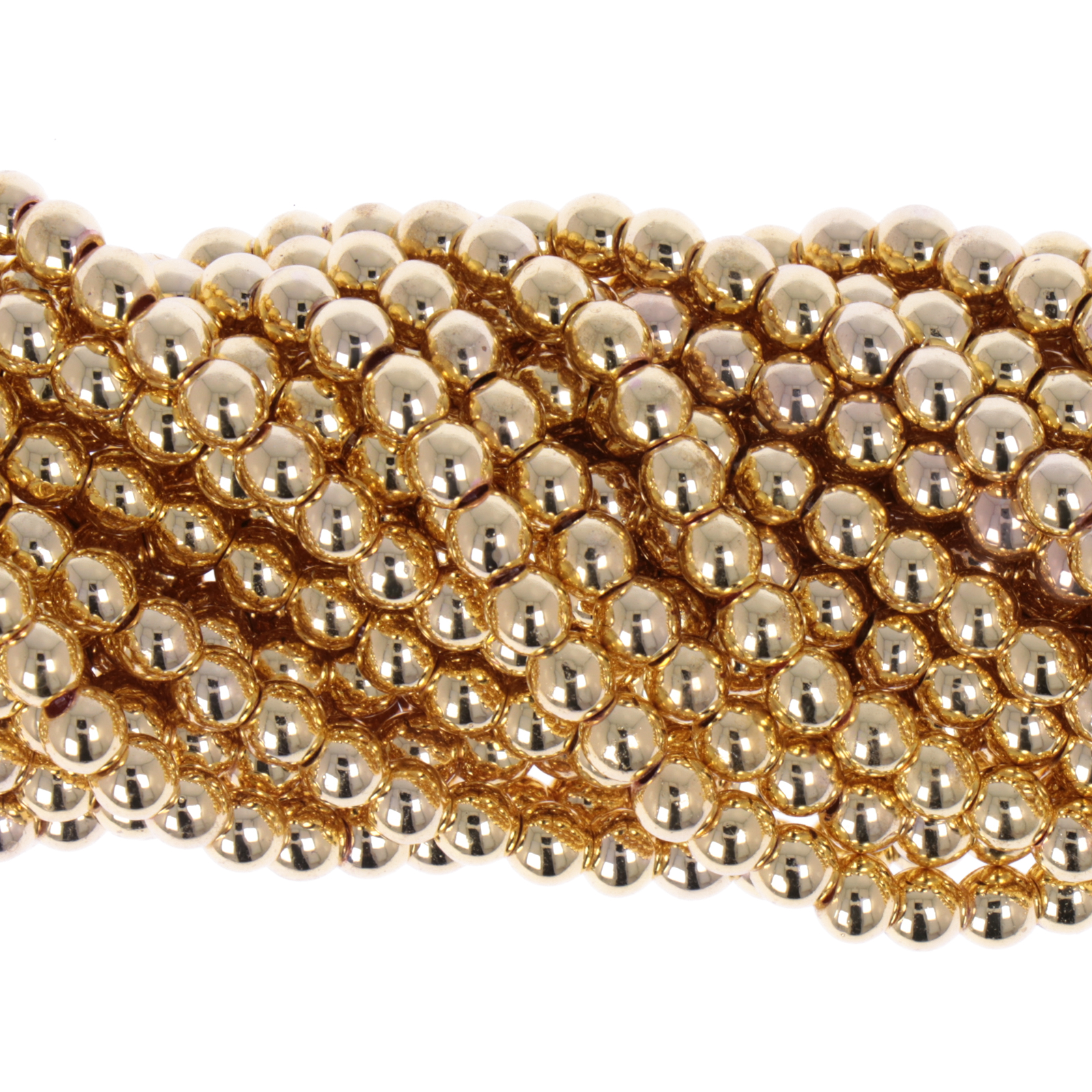 premium gold hematite smooth round 4mm | 15/16-inch strand