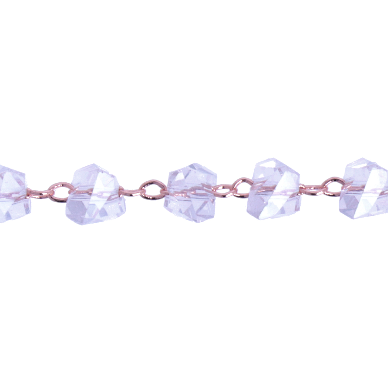 rose gold plated plated fancy rosary chain crystal ab faceted triangle 6mm | 25cm