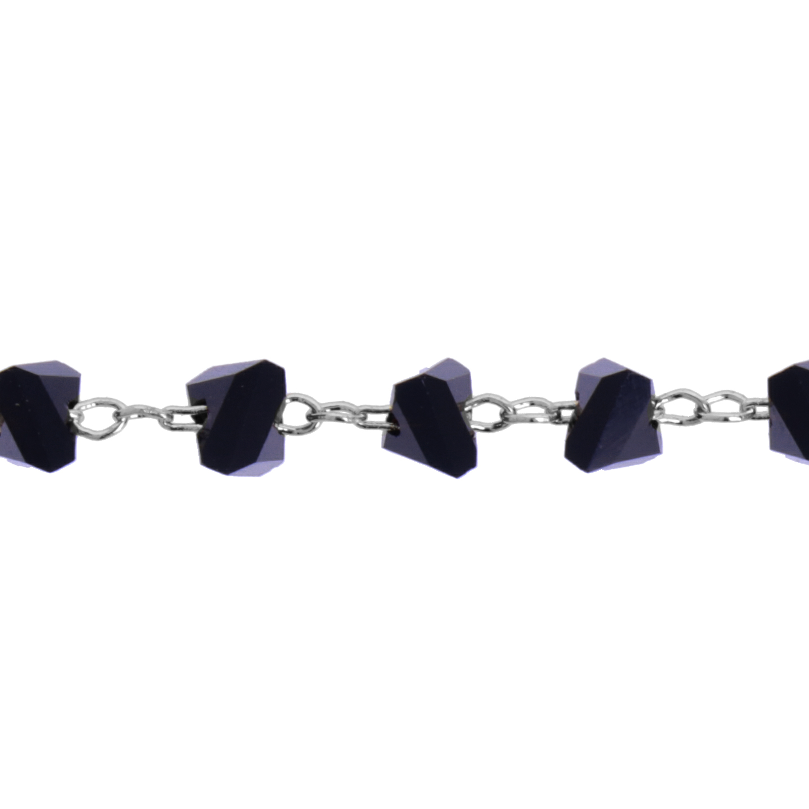 rhodium silver plated plated fancy rosary chain jet faceted triangle 6mm | 25cm