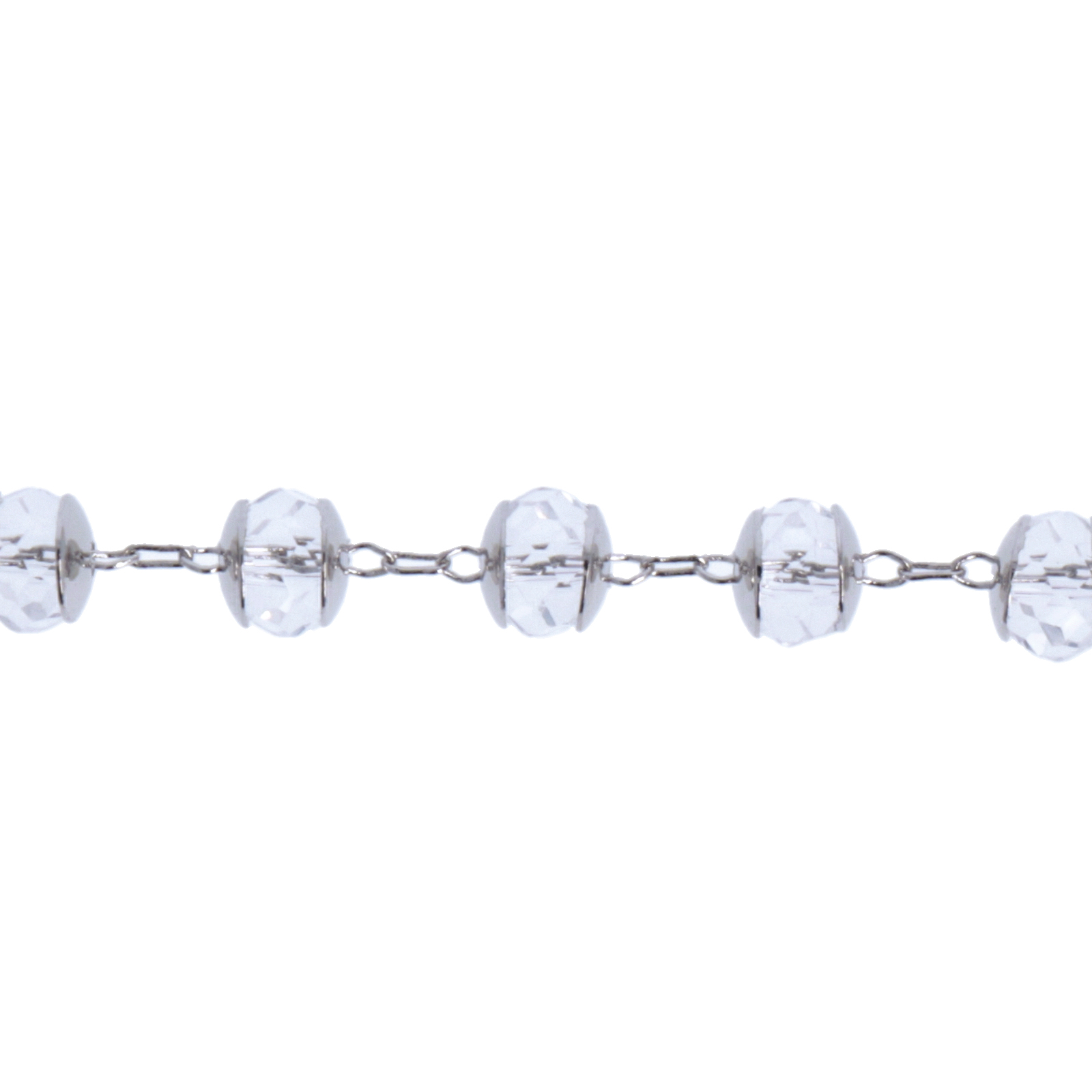 rhodium silver plated plated fancy rosary chain crystal roundelle with cups 6x4mm | 25cm
