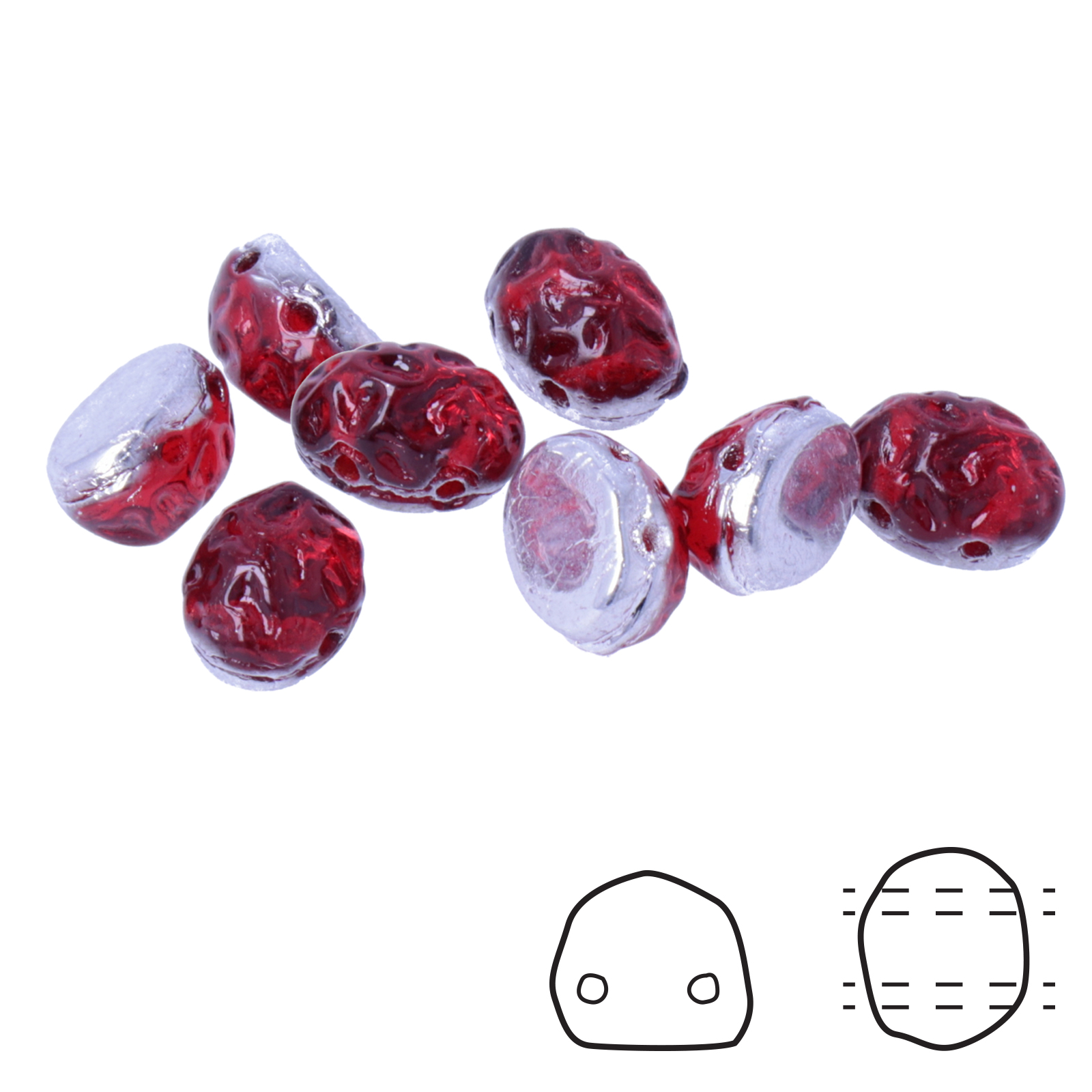 glas cabochon 2 löcher baroque backlit rubysol oval 8x6mm | 12st