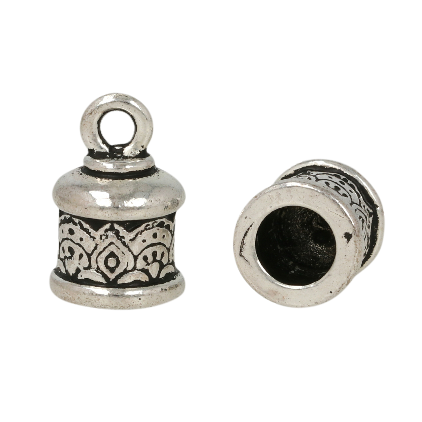 antique silver plated temple cord end 15x10mm (width 6mm) | 1pc