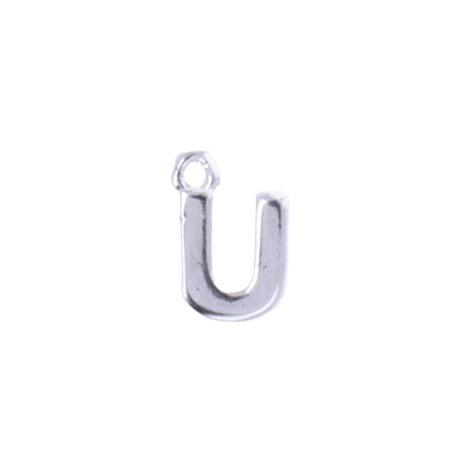 rhodium silver plated alphabet charm letter u 8mm | 2pc