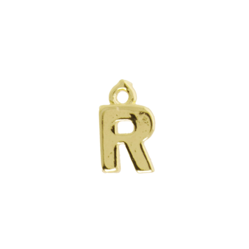 gold plated alphabet charm letter r 8mm | 2pc
