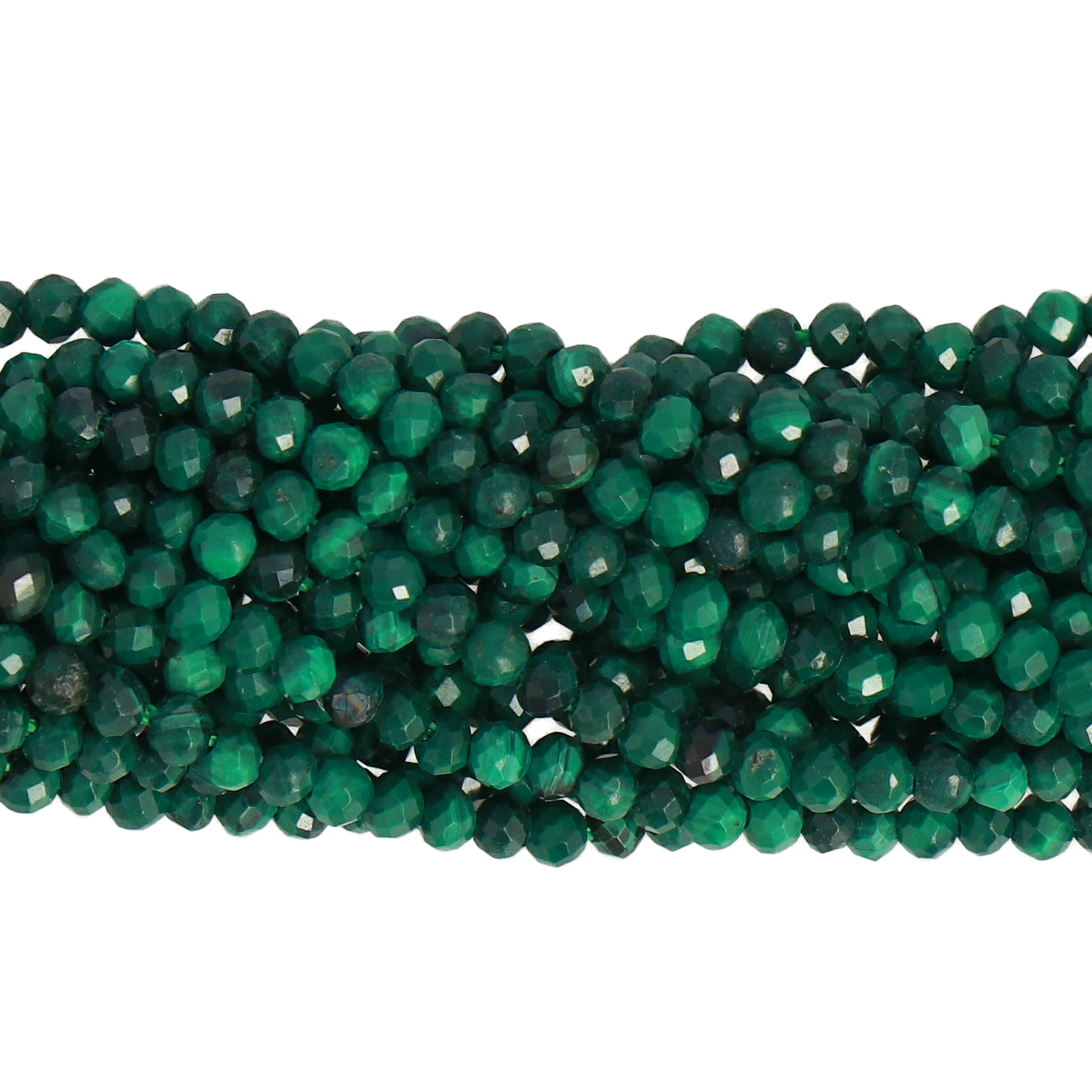 malachite faceted round 2mm | 15/16-inch strand