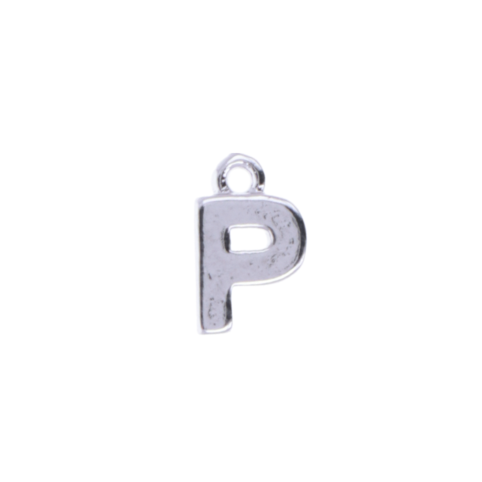 rhodium silver plated alphabet charm letter p 8mm | 2pc