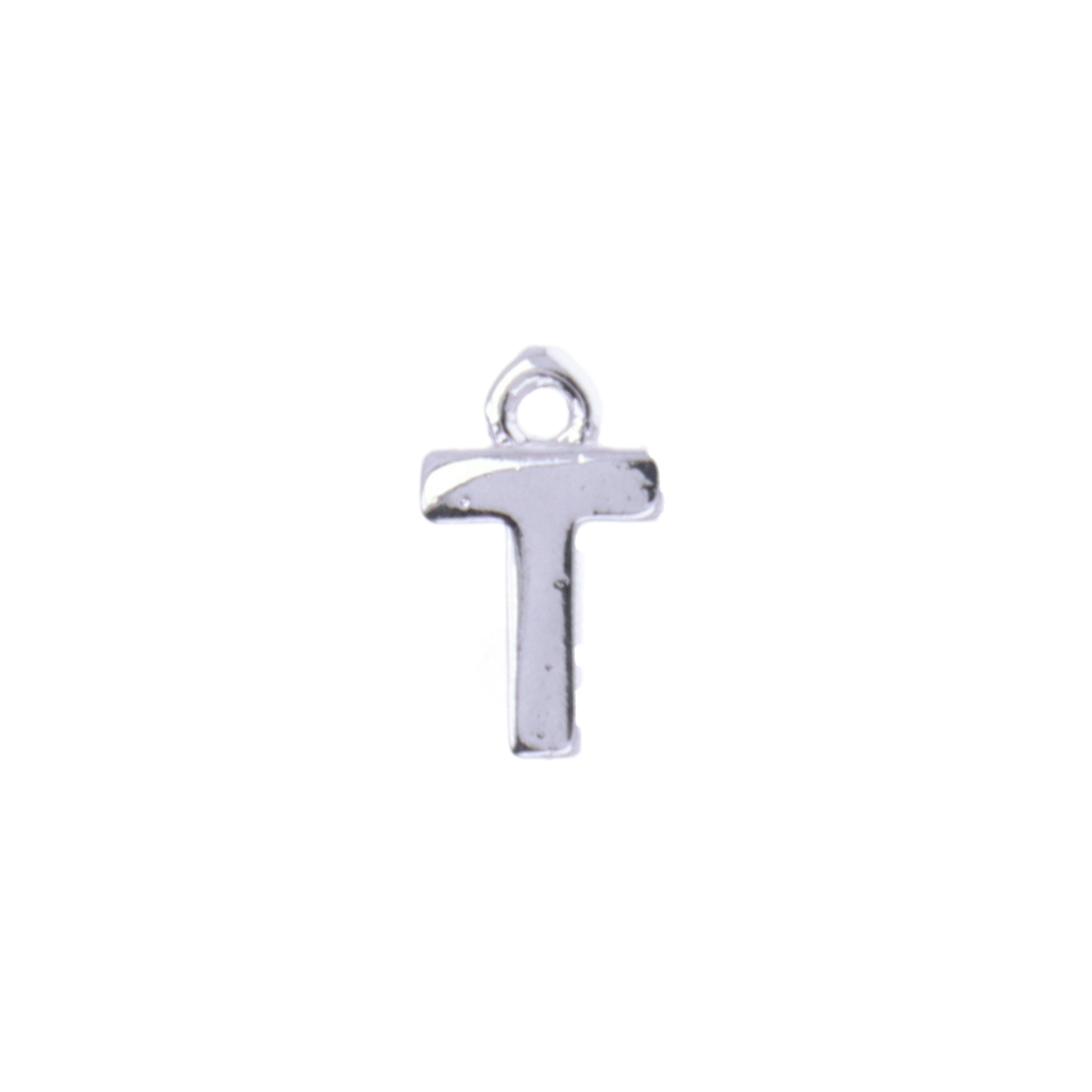 rhodium silver plated alphabet charm letter t 8mm | 2pc