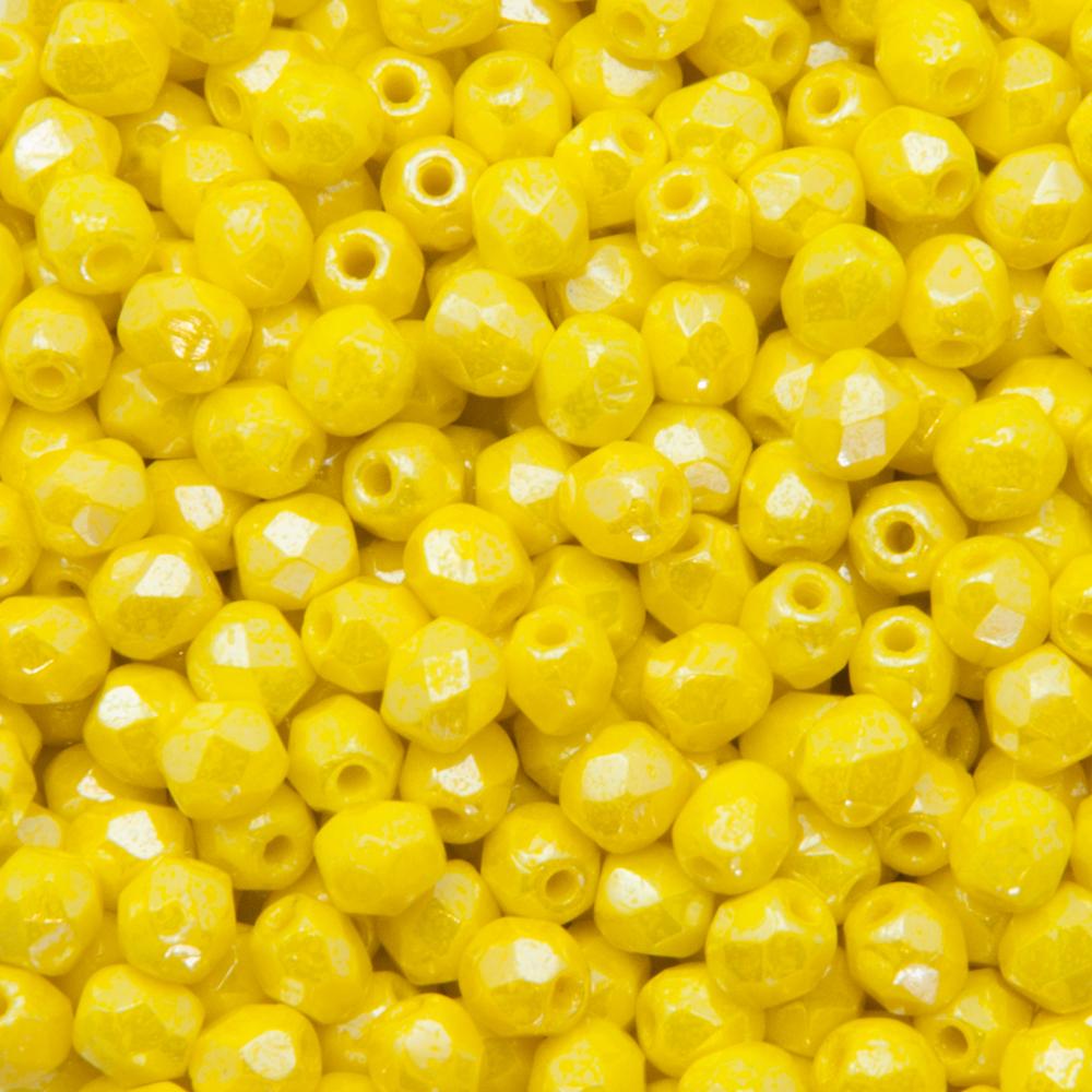 czech fire-polished round beads - luster opaque yellow 4mm | 50pc