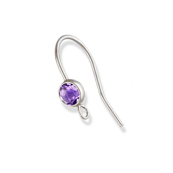 sterling silver french earwire 20mm with faceted amethyst | 2pc