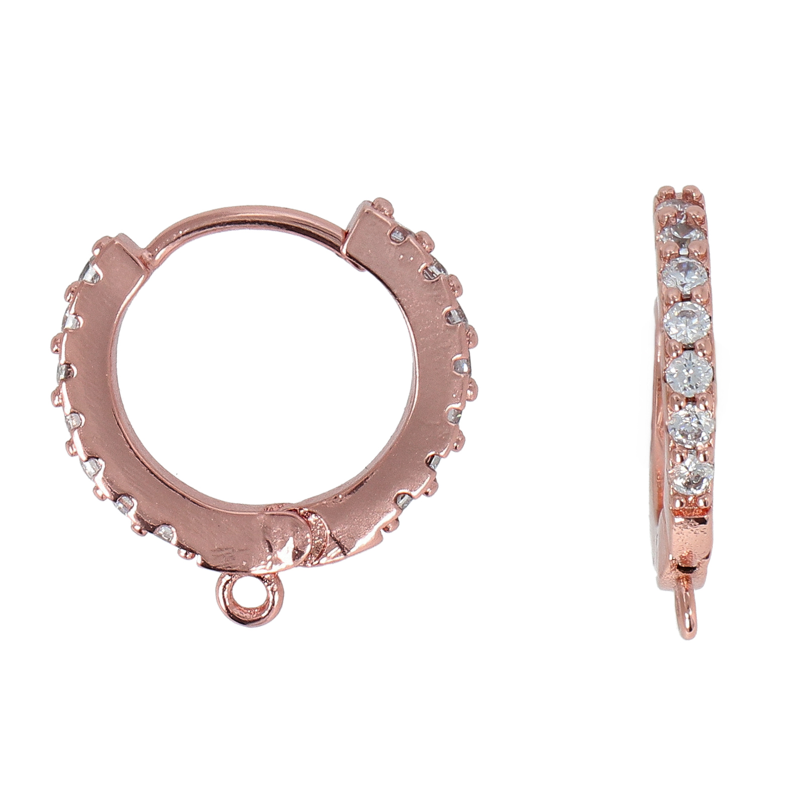 rose gold plated leverback hoop earring metal cz 17,5x2mm | 2pc