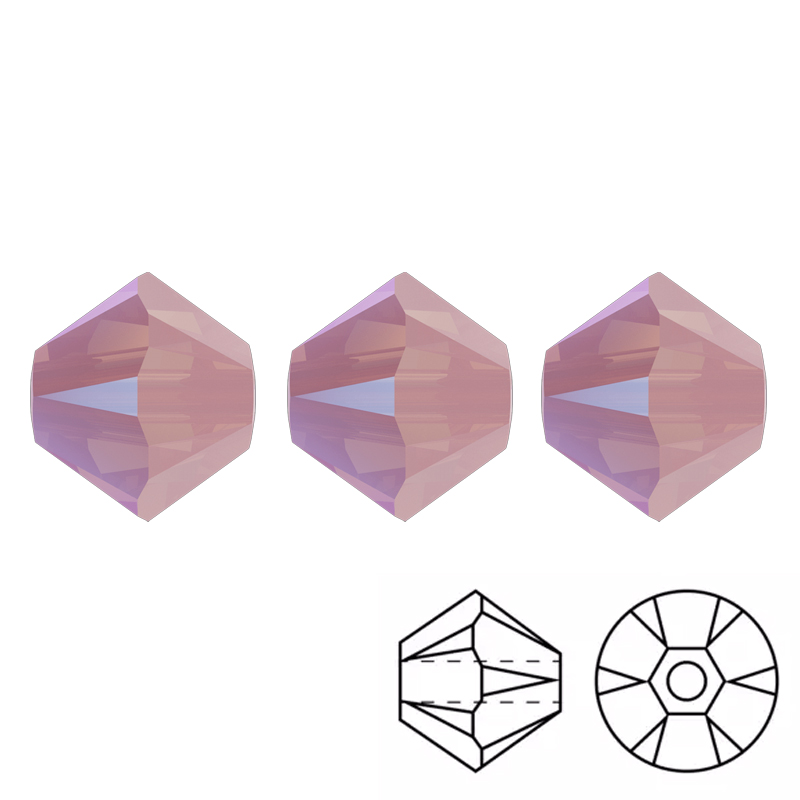 kristall doppelkegel (5328) rose water opal shimmer 3mm | 48st