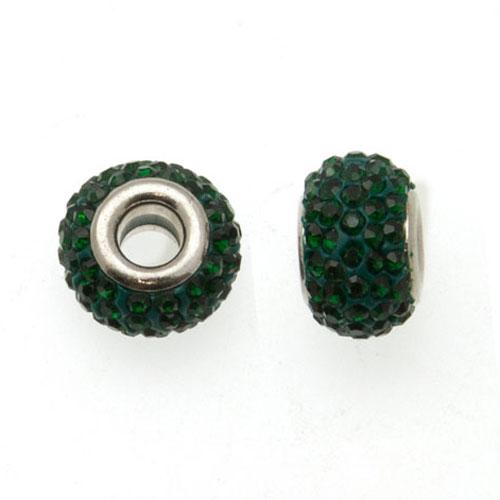emerald pave' large hole beads 14x9mm | 1pc