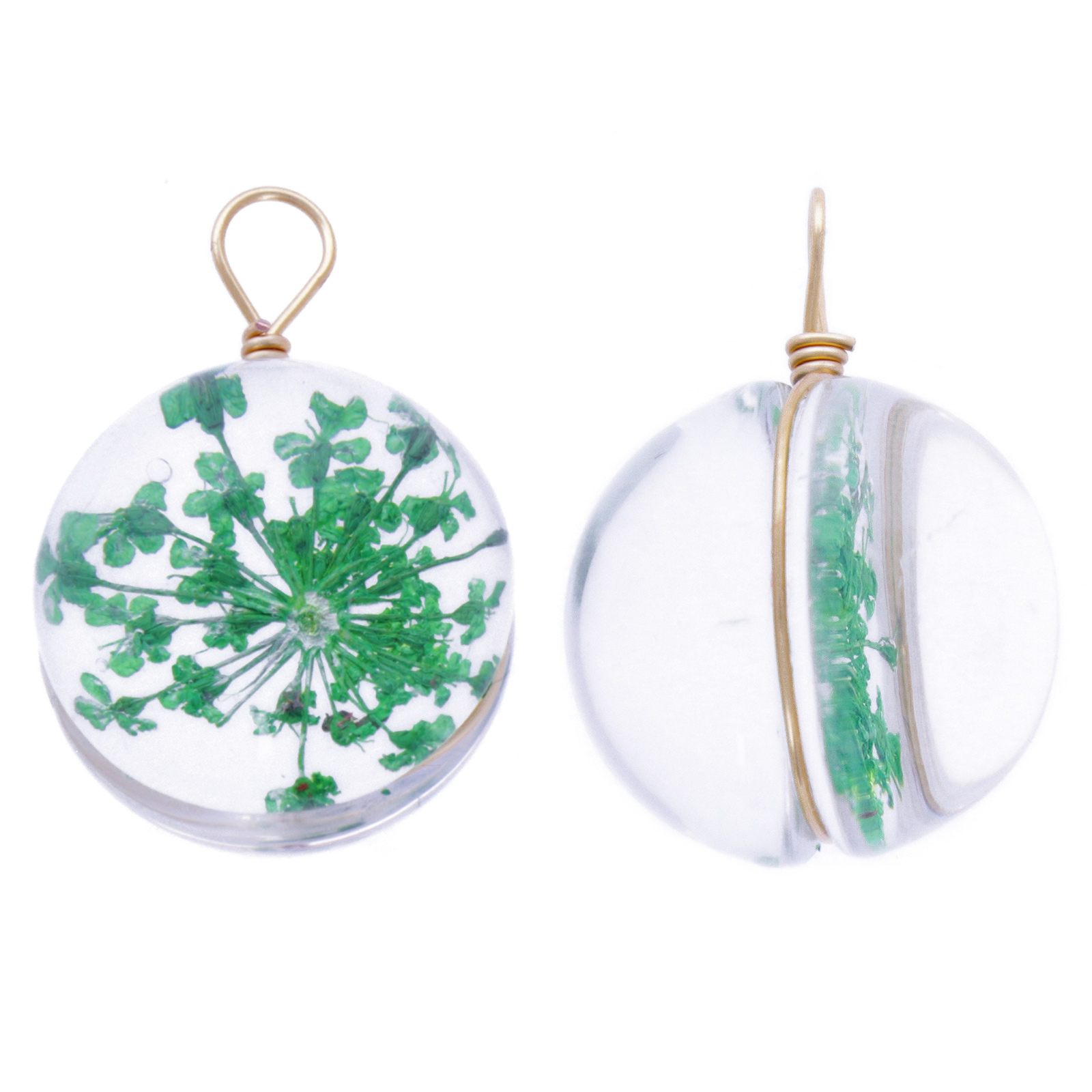 green natural flowers pendant round 20mm | 1pc