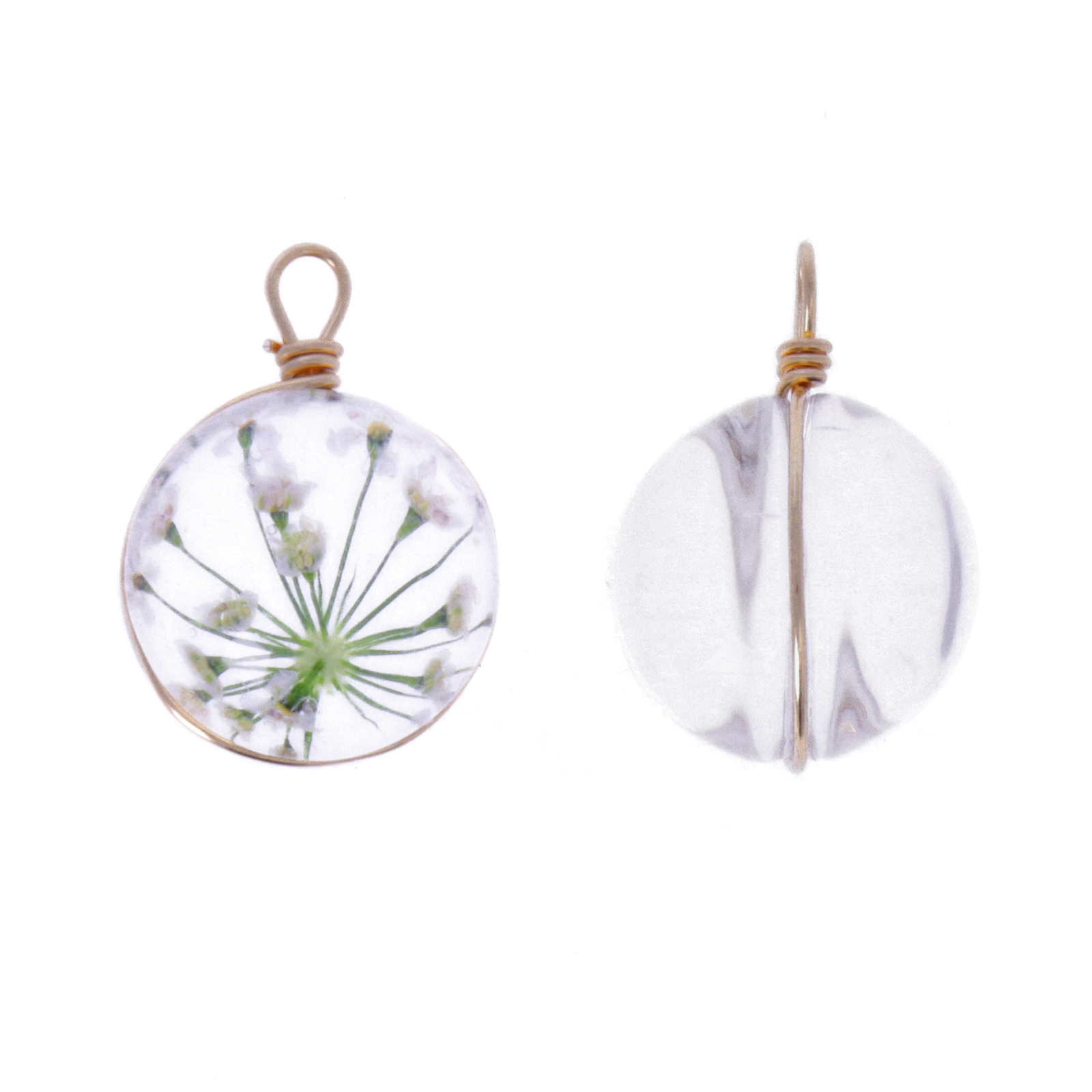 white natural flowers pendant round 12mm | 1pc