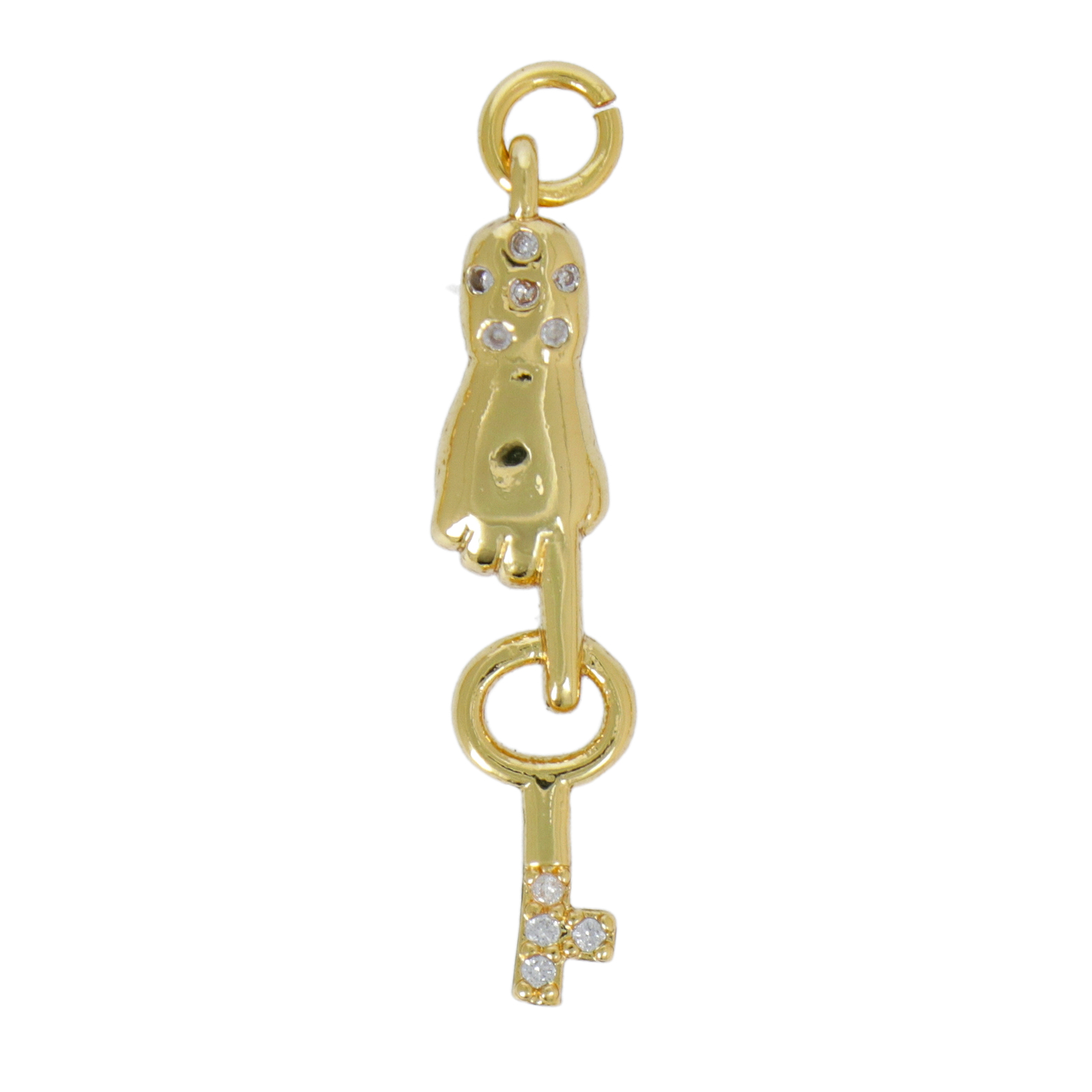 gold plated metal cz charm - hand and key 28x8mm | 1pc