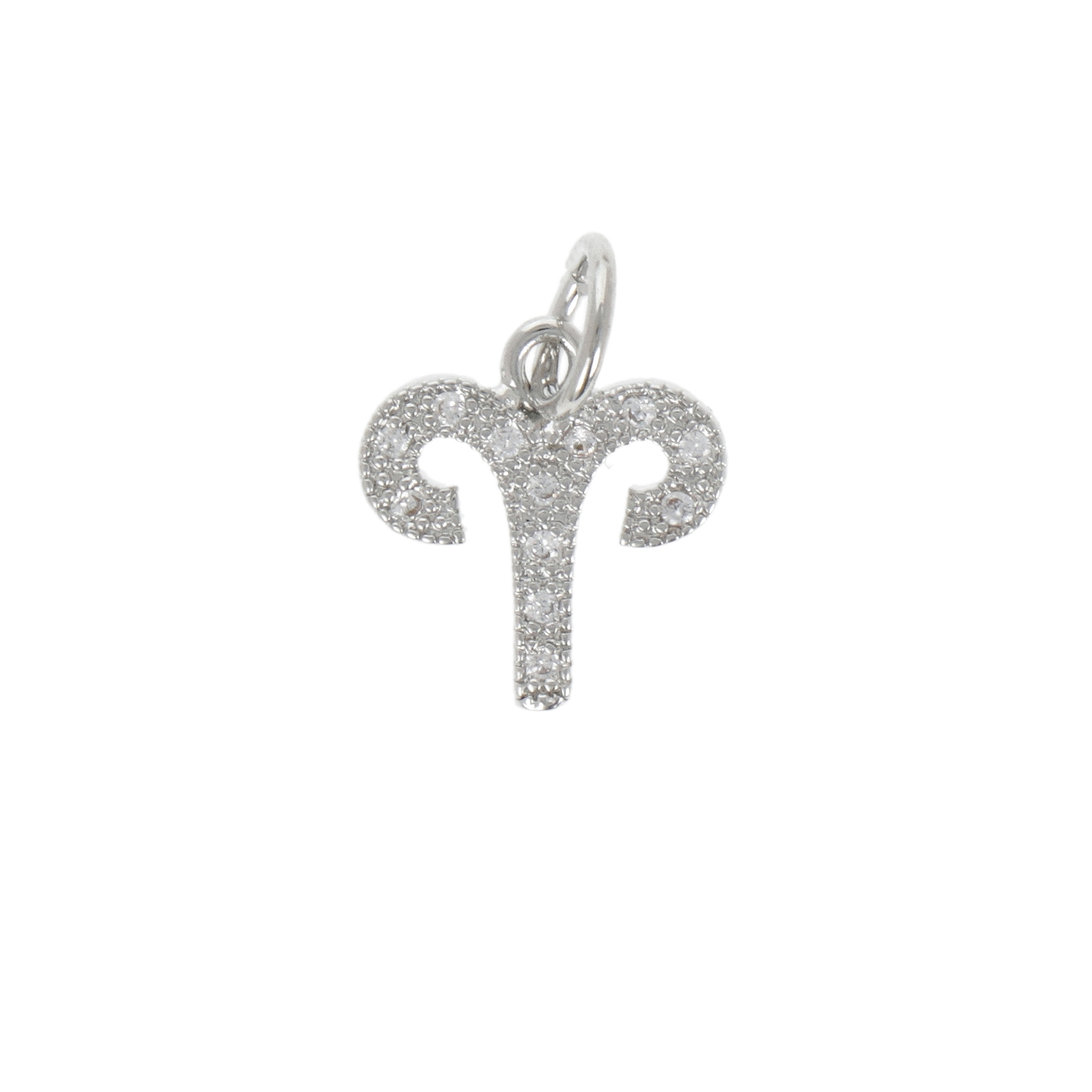 rhodium silver plated metal cz charm zodiac aries 12mm | 1pc