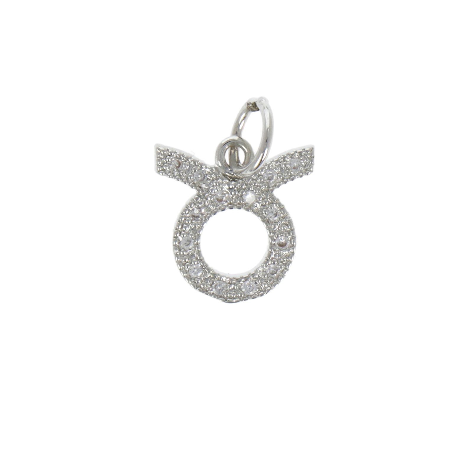 rhodium silver plated metal cz charm zodiac taurus 12mm | 1pc