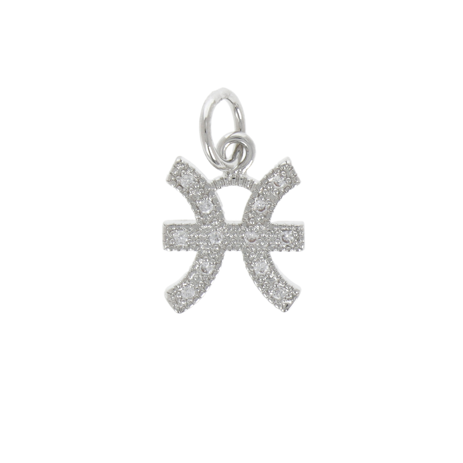 rhodium silver plated metal cz charm zodiac pisces 12mm | 1pc