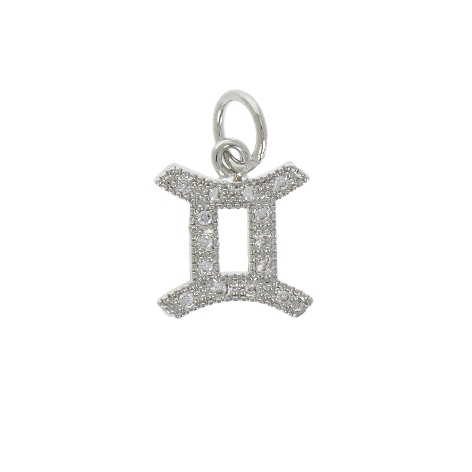 rhodium silver plated metal cz charm zodiac gemini 12mm | 1pc