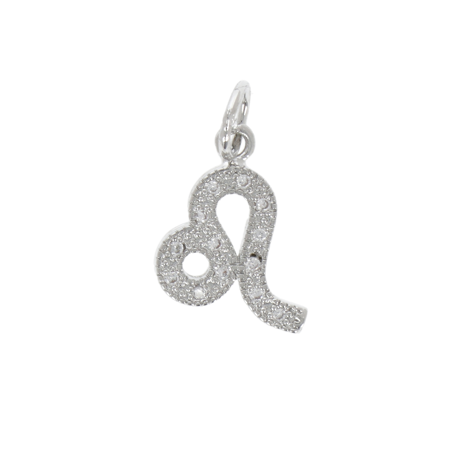 rhodium silver plated metal cz charm zodiac lion 12mm | 1pc