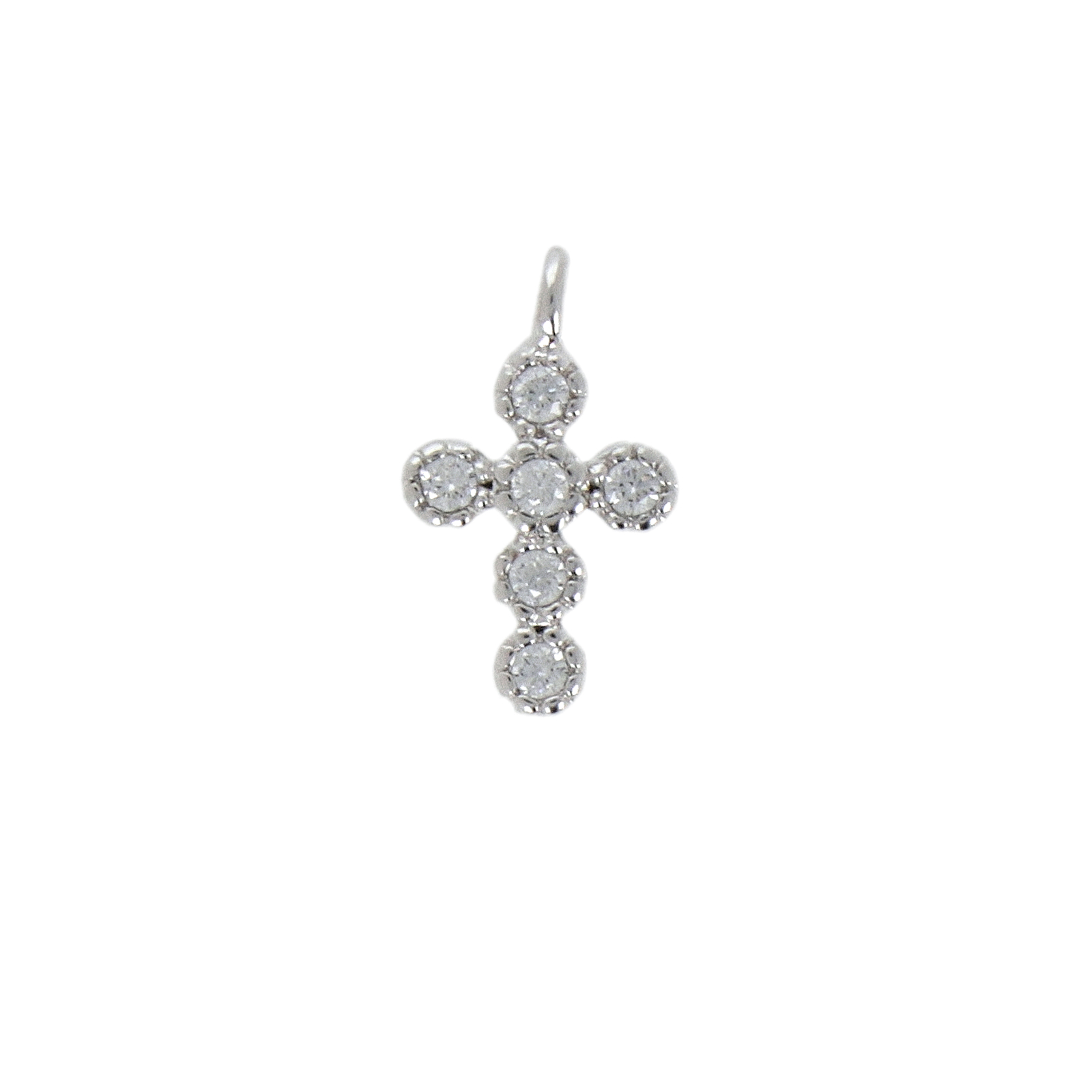 rhodium silver plated metal cz charm - cross 10x6mm | 2pc