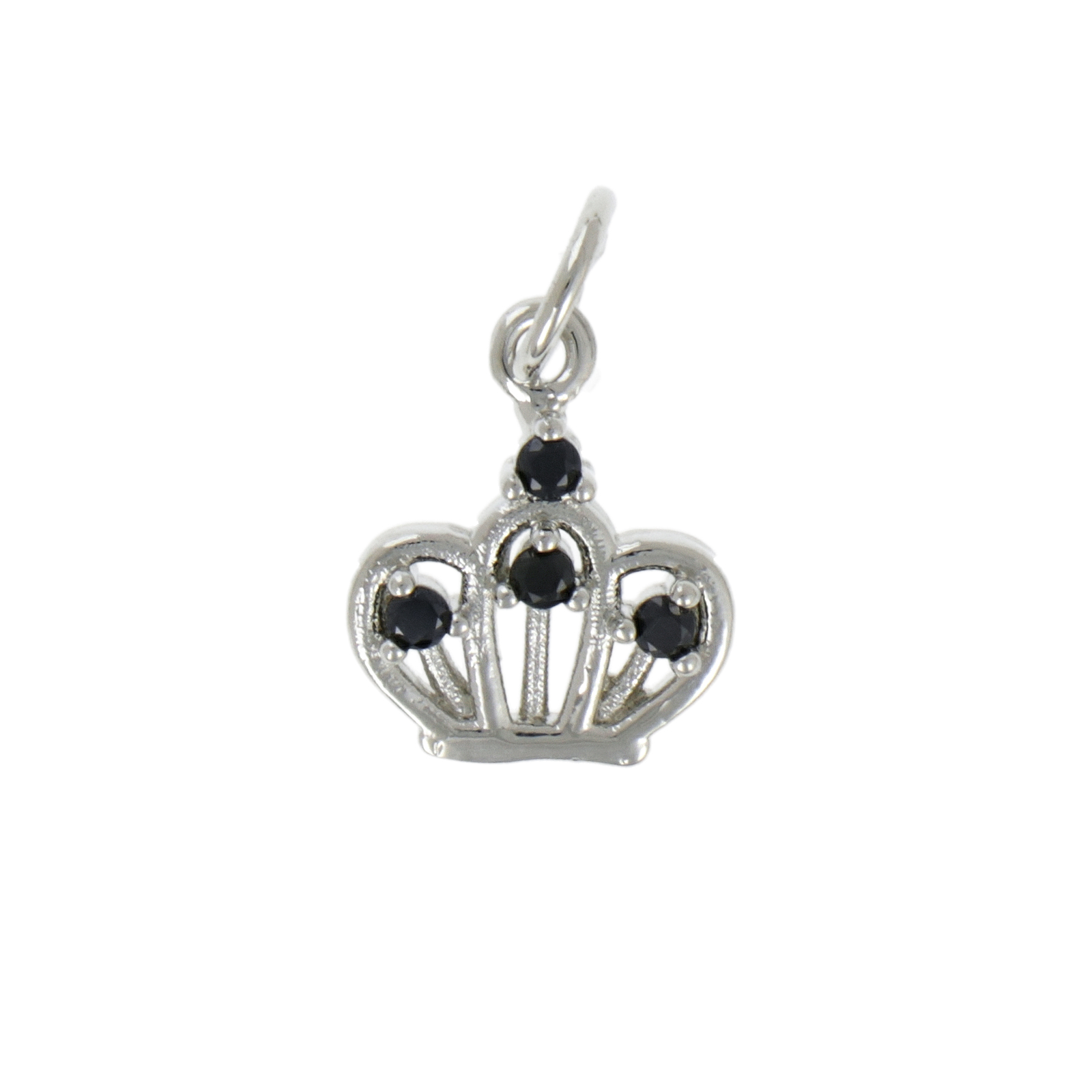 rhodium silver plated metal cz charm - crown black zircon 13x10mm | 1pc