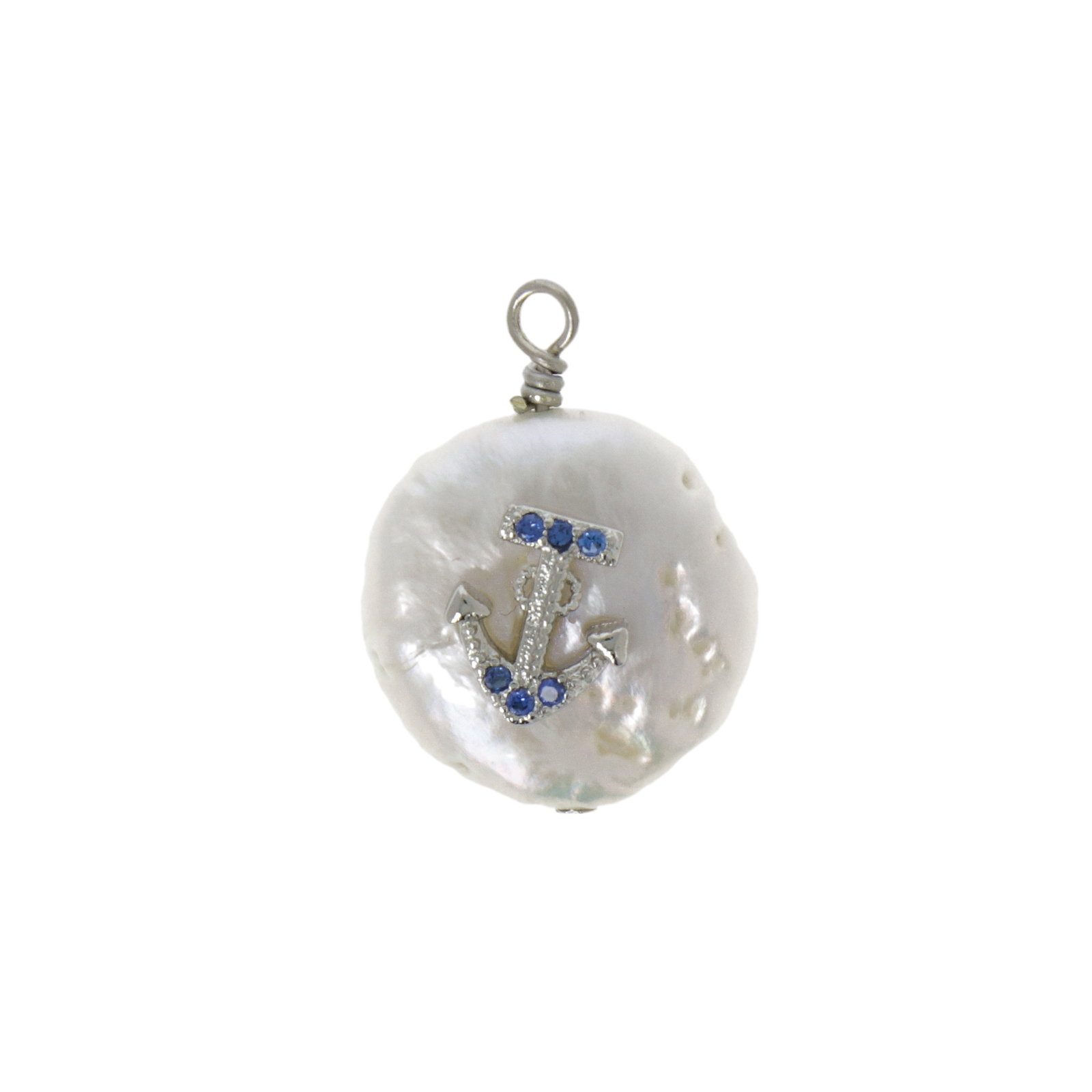 pearl cz anhänger rhodium versilbert anker cz blau - scheibeform 14mm | 1st
