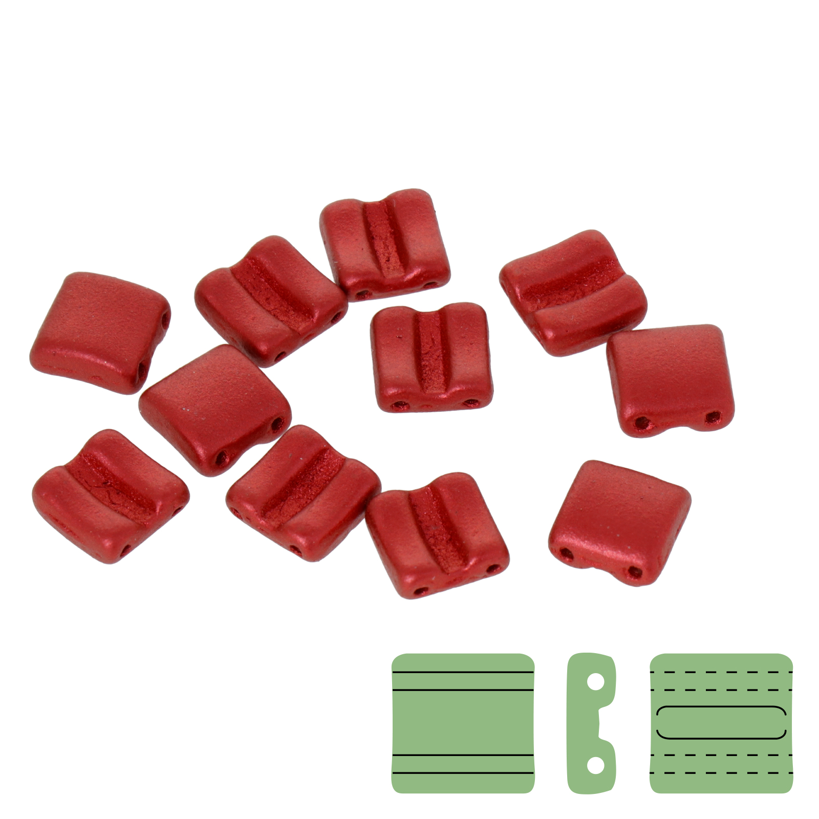 fixer czech glass bead metallic lava red 8x7,5mm - horizontal holes | 5gr