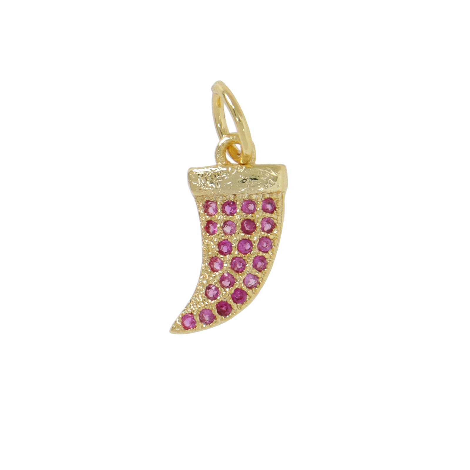 gold plated metal cz charm - horn ruby zircon 14mm | 1pc