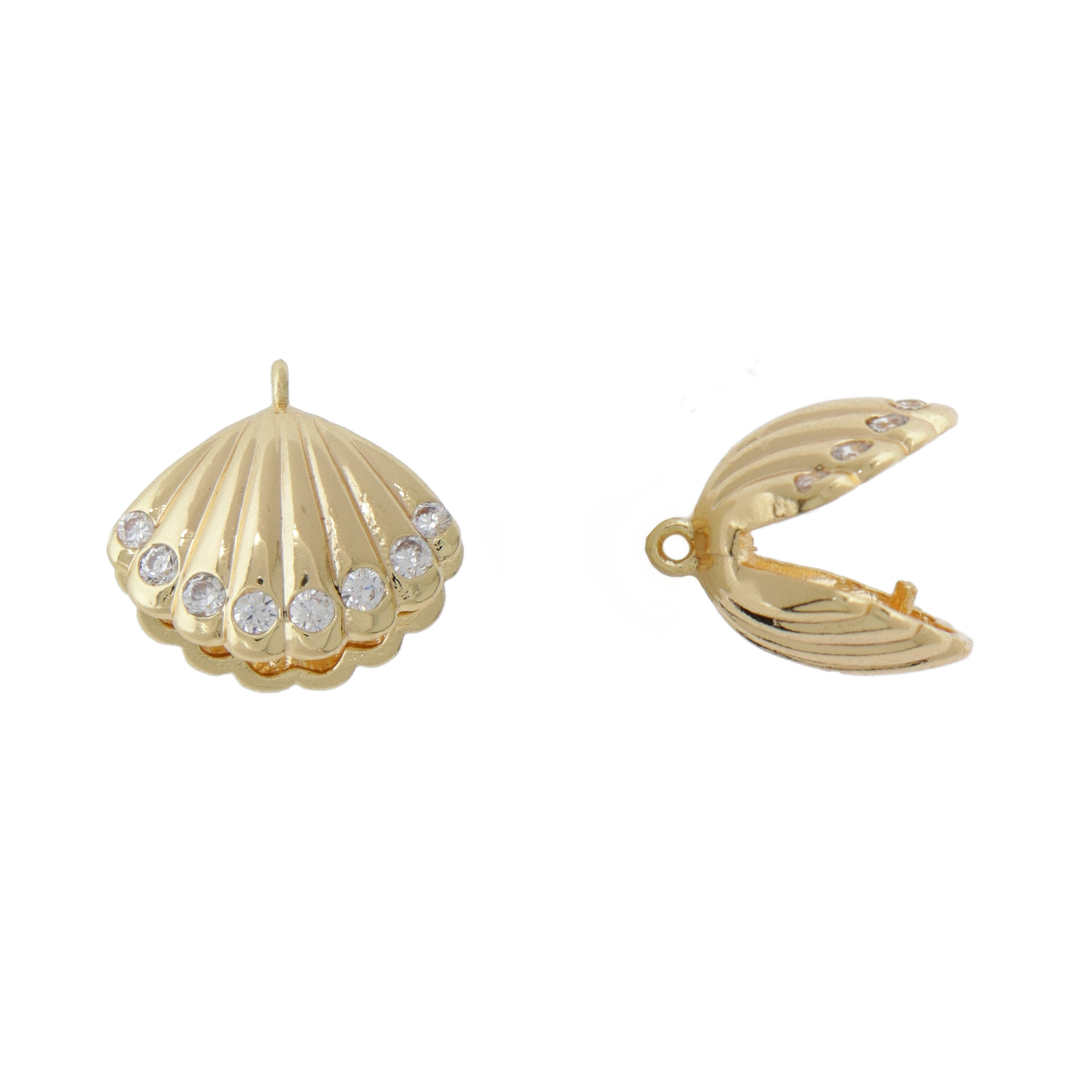 gold plated shell half-drilled charm 13x11mm | 1pc