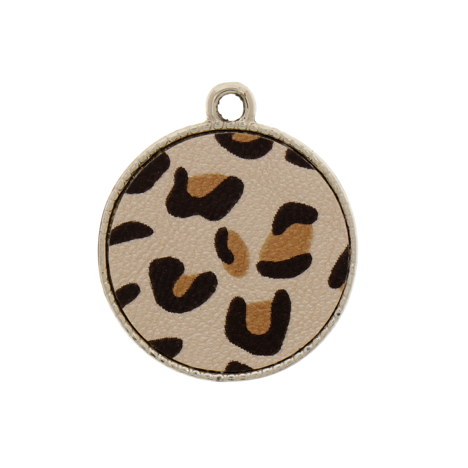 gold plated pu leather round charm 24mm | 1pc