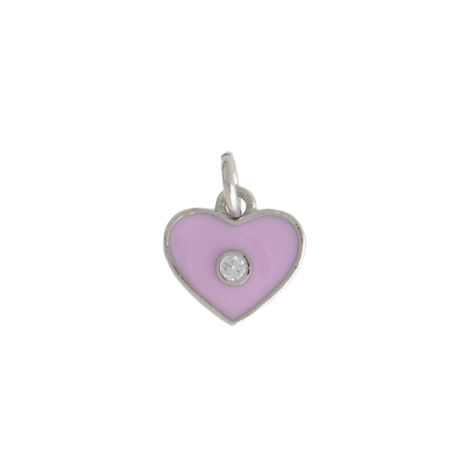 violet enameled heart rhodium silver plated charm with cz 10mm | 1pc