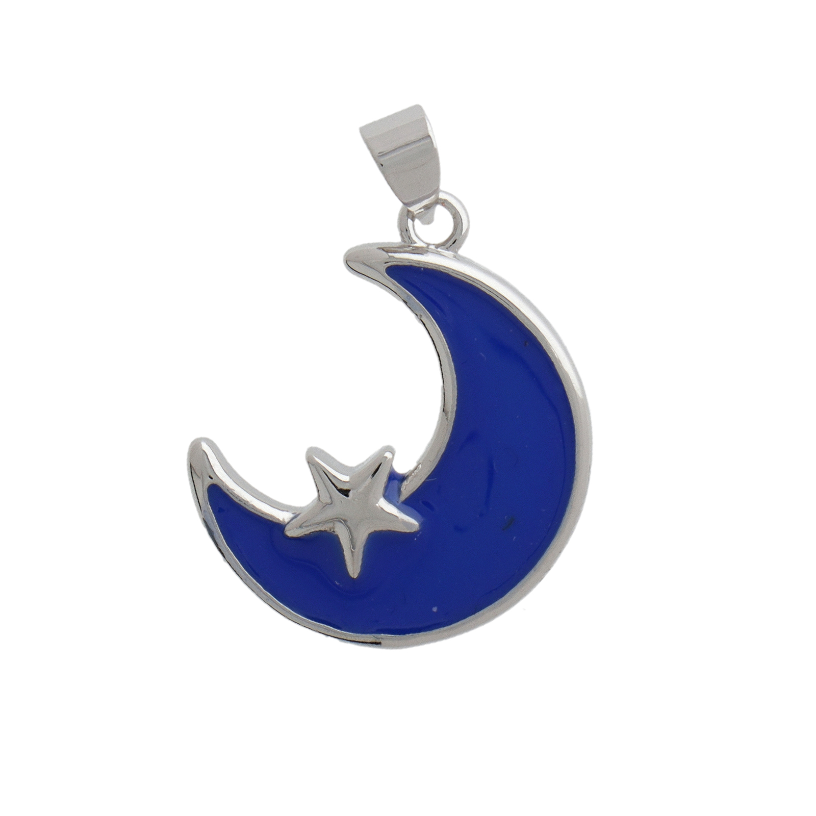 blue enameled moon rhodium silver plated pendant 20x18mm | 1pc