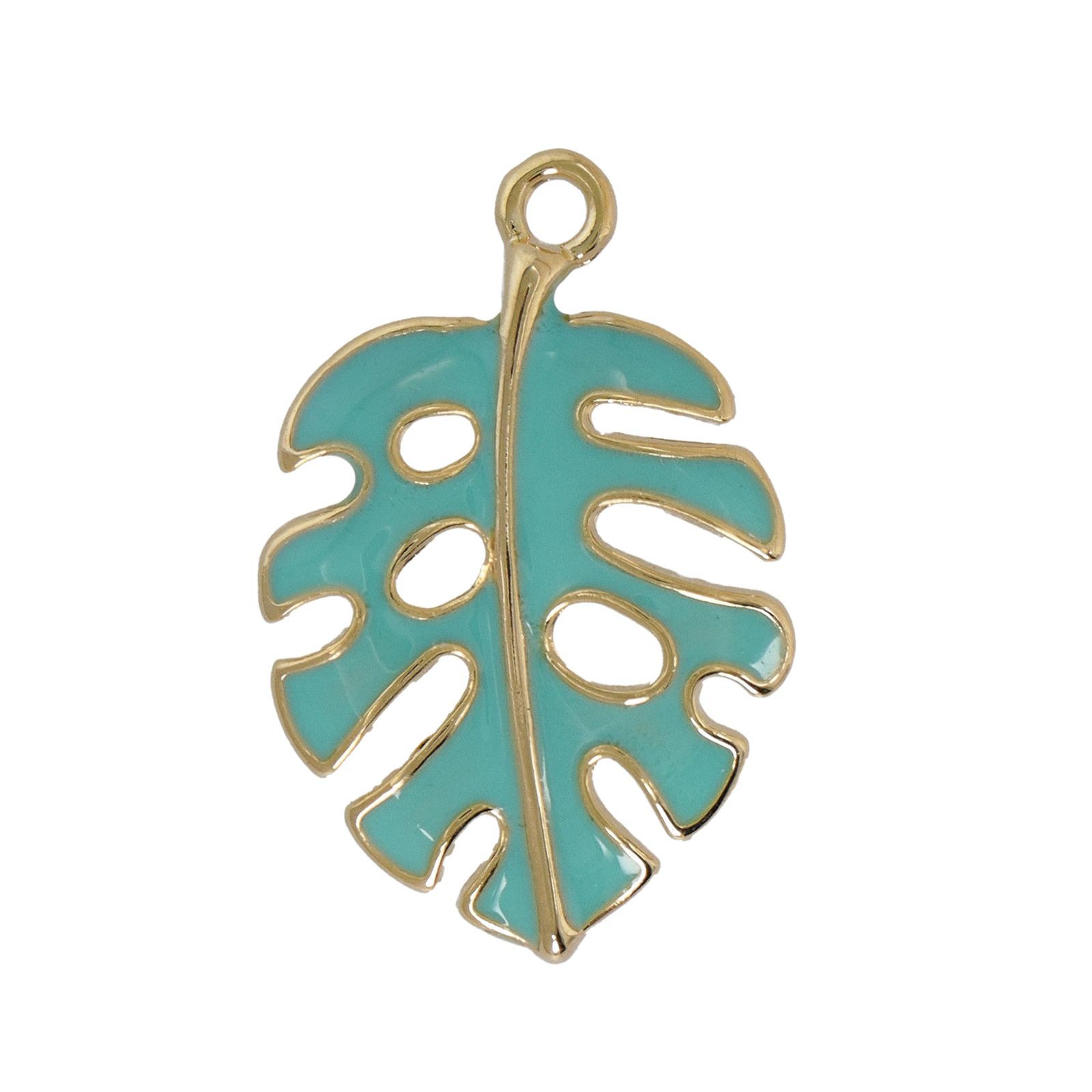 turquoise enameled leaf pendant 28x18mm | 1pc